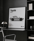 Impression artistique vintage représentant une Toyota 2000GT, idéale pour décorer une salle d'étude