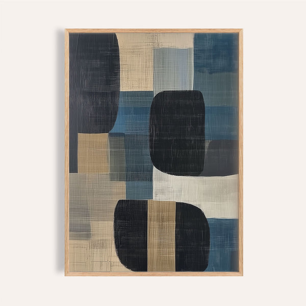 Design minimaliste bleu et beige dans des impressions d'art abstrait à vendre