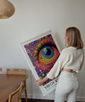 Abstract Pop Art Prints with multicolor eye and layered dots.