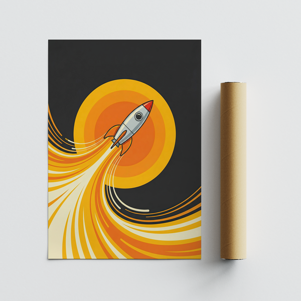 Rocket Wall Art using Orange, Yellow for study room print style