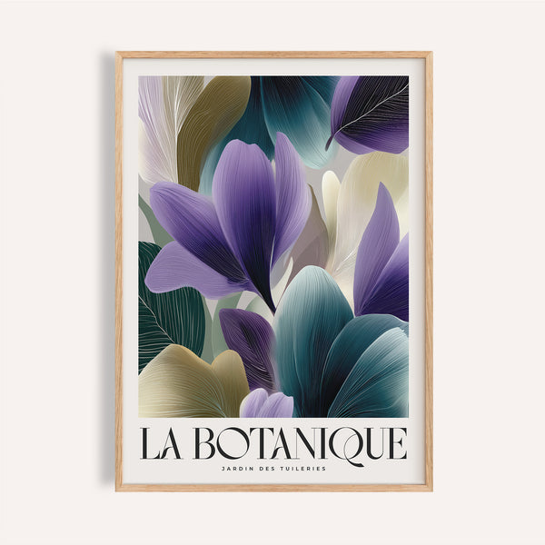 Poster végétal aux feuilles vertes et violettes éclatantes pour les murs du salon