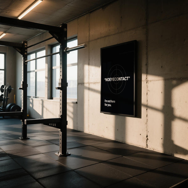 Art audacieux pour salle de sport avec l'inscription « Not here for you » (Je ne suis pas là pour toi) en lettres blanches.