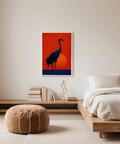 Décoration murale élégante Cranes Silhouette Art Print bleu jaune pour bureau à domicile
