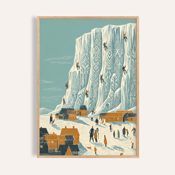Impression artistique « Alpinisme » en bleu et beige pour décorer les murs de votre salon