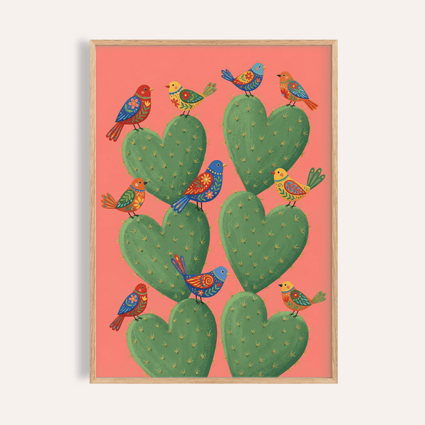 Poster Cactus Heart rose et vert pour décorer le mur de votre salon