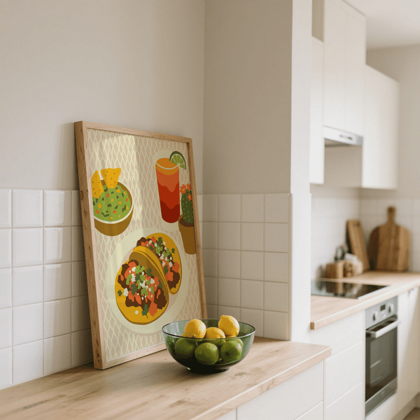 Impression artistique Tacos marron et orange pour une décoration murale sur le thème de la nourriture