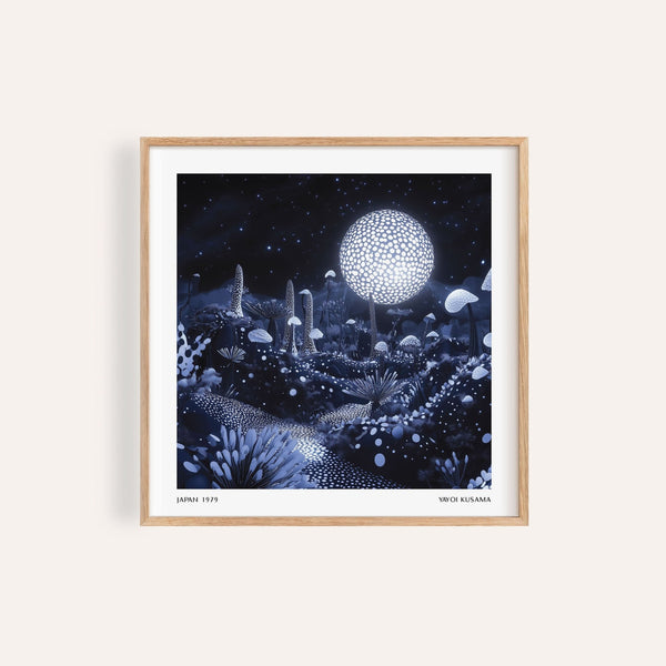 Décoration murale représentant un ciel nocturne avec des champignons lumineux