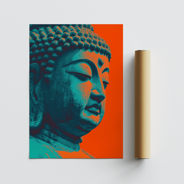 Art mural Bouddha bleu et rouge, impression artistique pour décorer une chambre à coucher