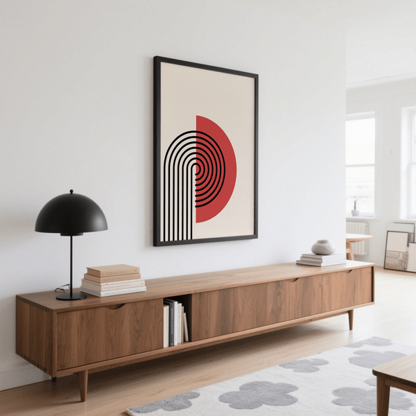 Résumé Impression moderne noire et rouge pour une décoration murale minimaliste dans un couloir