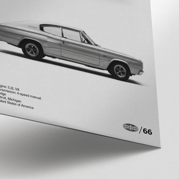 Impression artistique Dodge Charger blanche et grise conçue pour les salons modernes