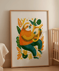 Impression artistique Sloth tons orange et vert pour une impression artistique ludique dans une chambre d'enfant