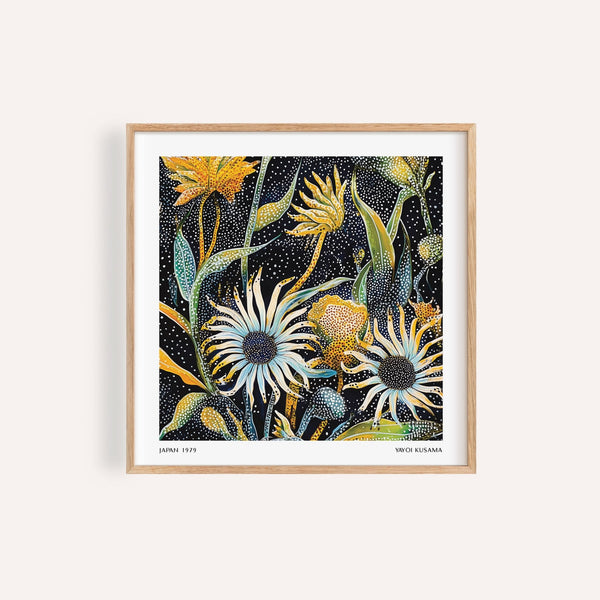 Imprimé floral abstrait avec des fleurs bleues et jaunes pour le mur du salon