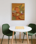 Affiche pour salle à manger représentant des plats mexicains, orange et vert, décoration murale