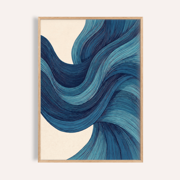 Impression artistique abstraite Wave en bleu et beige pour décorer les murs de votre salon