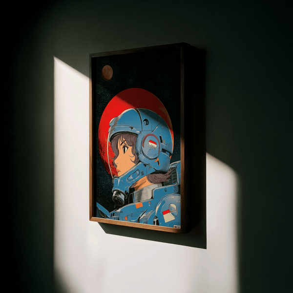 Impression artistique Space Girl couleurs rouge et bleu pour impression studio créative