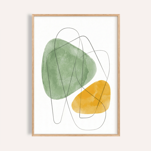 Impression artistique abstraite à l'aquarelle avec du vert et du jaune pour décorer le mur de votre salon