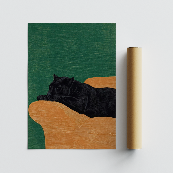 Big Cat Art Print featuring a relaxed panther, great for study room