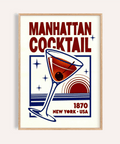 Impression artistique Manhattan Cocktail en rouge et bleu pour décorer les murs de votre cuisine