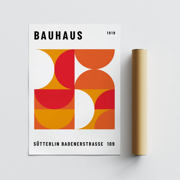  overlapping circles and vibrant red, orange, and yellow mid century wall art