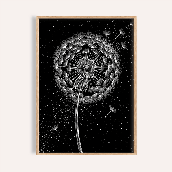 Poster Dandelion en noir et blanc pour décorer le mur de votre salon