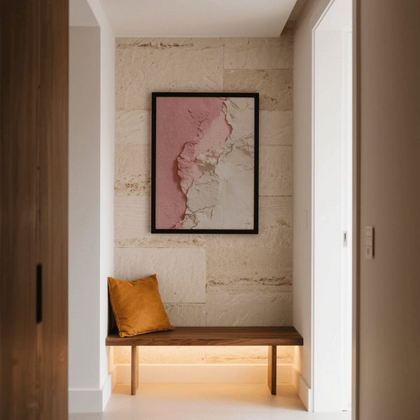 Affiche abstraite rose pour bureau avec imprimé abstrait rose et beige