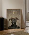 Impression murale représentant un chien boxer dans des tons champagne, noir, marron et beige