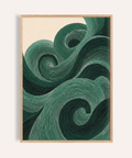 Impression murale moderne Green Wall Art avec des tourbillons verts et beiges pour décorer le mur de votre salon