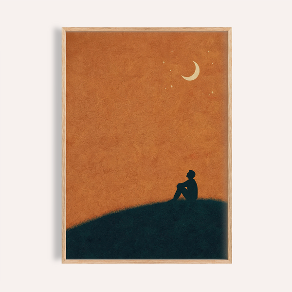 Night Silhouette Poster with Orange and Blue for bedroom wall art