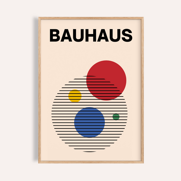 Tableau abstrait circulaire en rouge, bleu et beige pour le salon