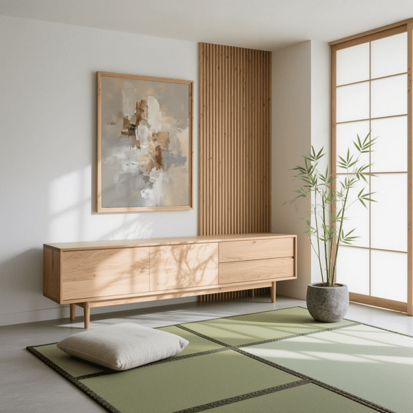 Impression artistique abstraite neutre sur fond beige pour la salle à manger