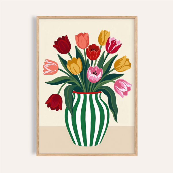 Impression artistique Tulipe avec fleurs vertes et rouges pour décorer les murs de votre salon