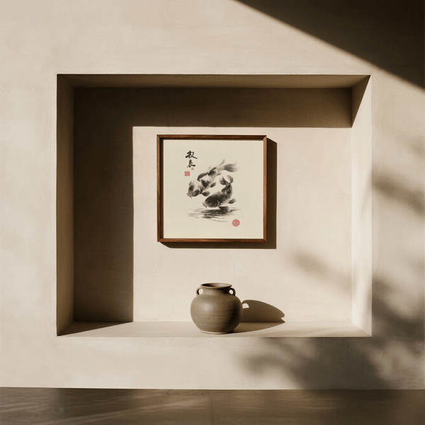 Koi Fish Print white minimalist office print wall art