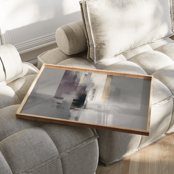 Impression artistique Grey Purple pour studio créatif, affichant des nuances de violet, gris et noir