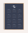 Impression artistique minimaliste « Calendrier » en bleu et blanc pour le bureau à domicile