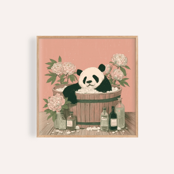 Impression Panda Bath en marron et gris pour décorer les murs de la chambre d'enfant