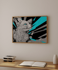 Impression artistique rétro Fox dans des tons bleus pour une décoration murale contemporaine