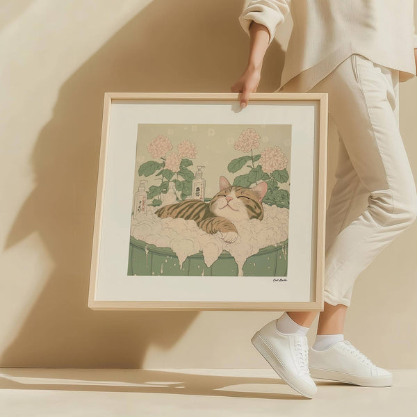 Affiches japonaises apaisantes aux couleurs douces avec des motifs d'animaux paisibles