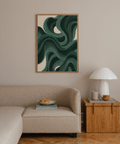 Affiche moderne Swirl pour salle à manger dans les tons beige et vert sous forme d'affiche