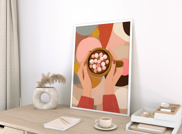 Décoration murale « Chocolat chaud » avec guimauves, cuisine rose, affiche