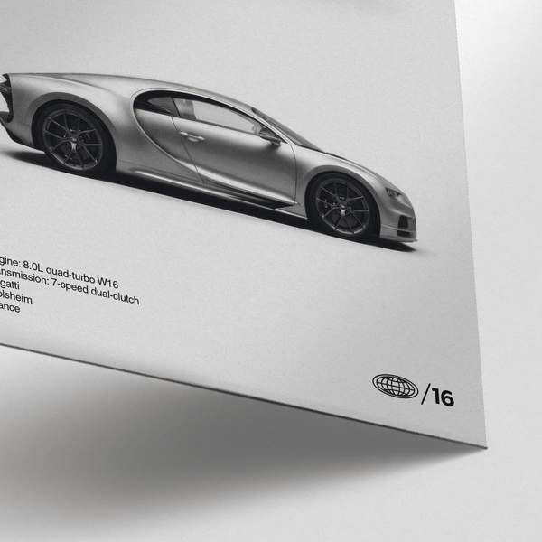 Bugatti Chiron Art Print in gray tones for stylish hallway wall art