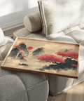 Décoration murale à l'encre de Chine représentant un paysage pour la chambre à coucher, dans les tons rose, bleu et beige