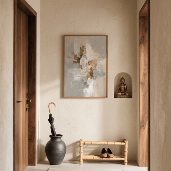 Impression artistique abstraite mettant l'accent sur les coups de pinceau blancs, conçue pour décorer les murs des chambres d'amis.