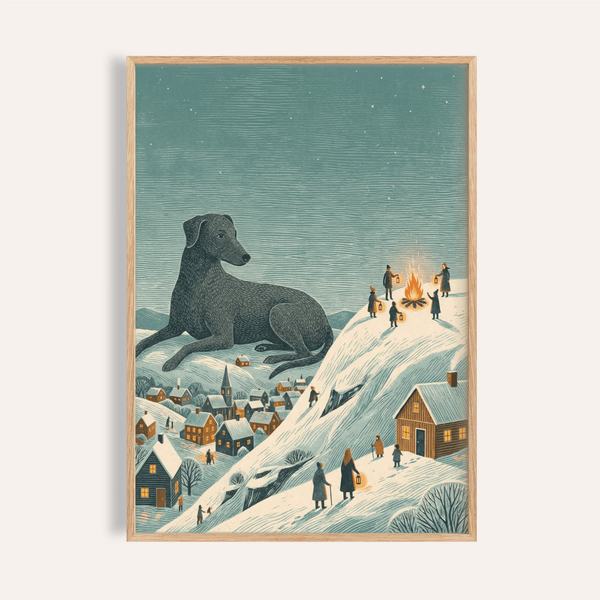 Décoration murale « Paysage hivernal » en bleu, noir et beige pour le salon