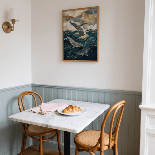 Impression artistique « Blue and Gold Ocean » idéale pour la décoration d'une chambre à coucher, style art mural