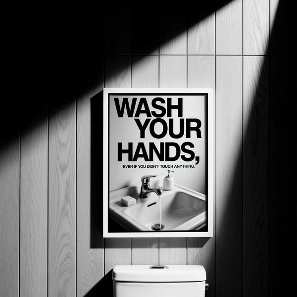 Décoration murale pour toilettes avec robinet élégant et distributeur de savon.