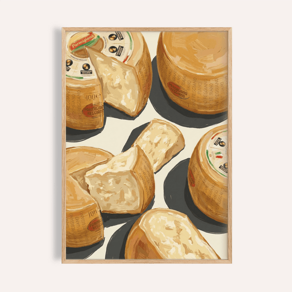 Impression artistique Parmegiano Reggiano en jaune et beige pour décorer les murs de votre cuisine