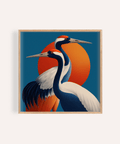 Grande décoration murale représentant des oiseaux avec des grues orange et bleues pour le salon, impression artistique