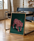 Modern Pink Leopard Wall Art poster in pink, green, and black for bedroom