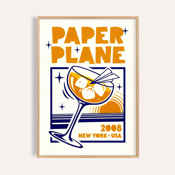 Affiche cocktail Paper Plane orange bleu, impression artistique pour mur de cuisine