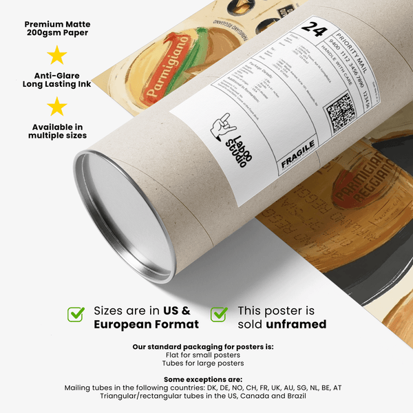 Salle à manger Affiche artistique Parmegiano Reggiano avec accents jaunes